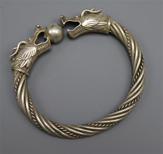 A Chinese white metal bangle